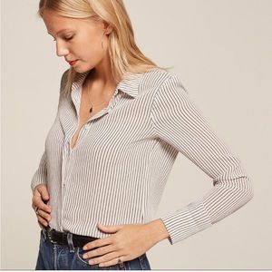 Reformation white striped button down shirt